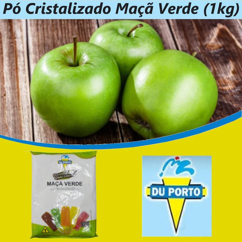 Pó Cristalizado P/ Gelados Comestíveis Sabor Maçã Verde Du Porto (1kg)