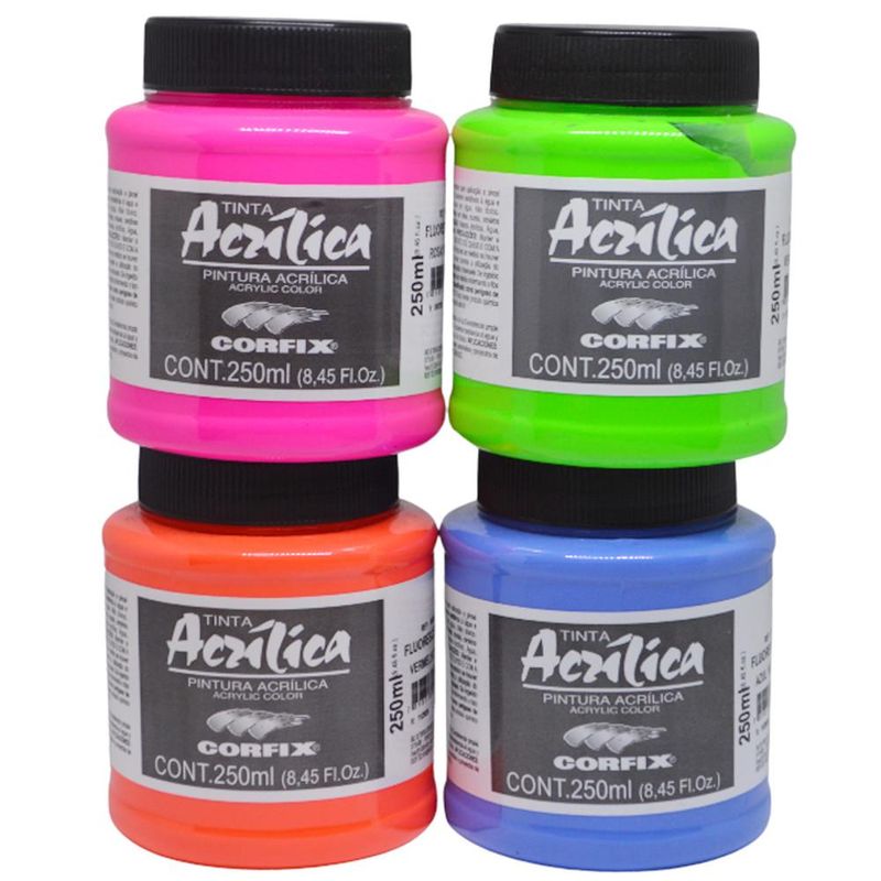 Tinta Acrílica Acrylic Color Fluorescente 250ml Corfix (01 unidade)-1013-vermelho