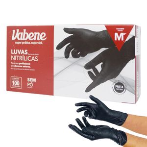 Luvas de Segurança Nitrílicas Sem Pó Tamanho M Cor Preta Ref. 3072 Vabene (100 unidades)