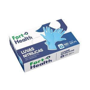 Luvas de Segurança Nitrílica Sem Pó Tamanho G Cor Azul Fort Health Fort Flex (100 unidades)