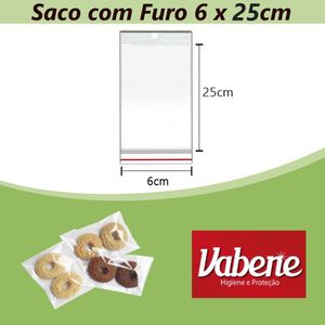 Saco PP Incolor Adesivado C/ Furo Nº11 6x25cm Vabene (100 Unidades)