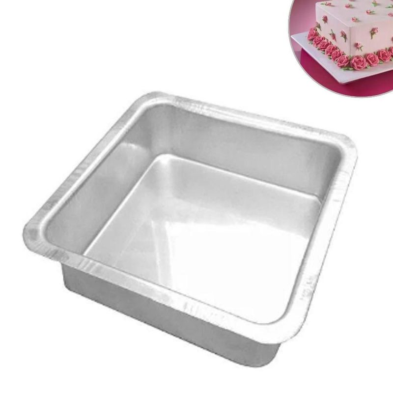 Forma de Alumínio Quadrada Fundo Fixo para Bolo 25x25x10cm Caparroz (01 Unidade)