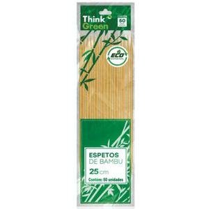 Espeto de Madeira Bambu Redondo para Churrasco 25cm Fort Flex (50 unidades)