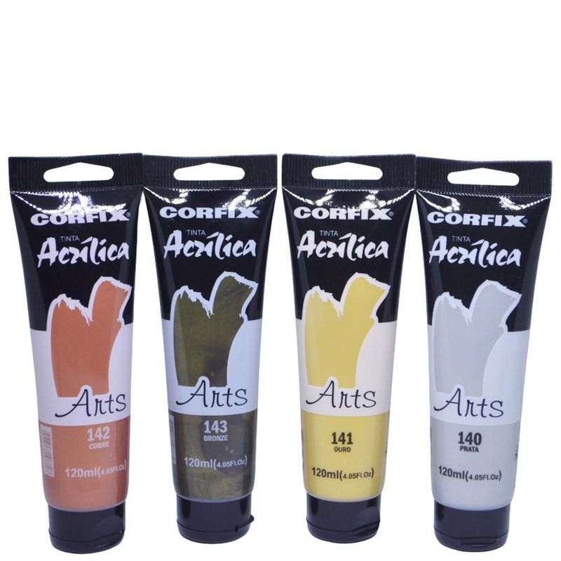 Tinta Acrílica Arts Bisnaga 120ml Metálica Corfix (01 unidade)-140-prata