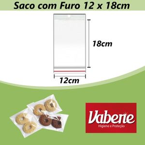 Saco PP Incolor Adesivado C/ Furo N.º 7 12x18cm Vabene (100 unidades)