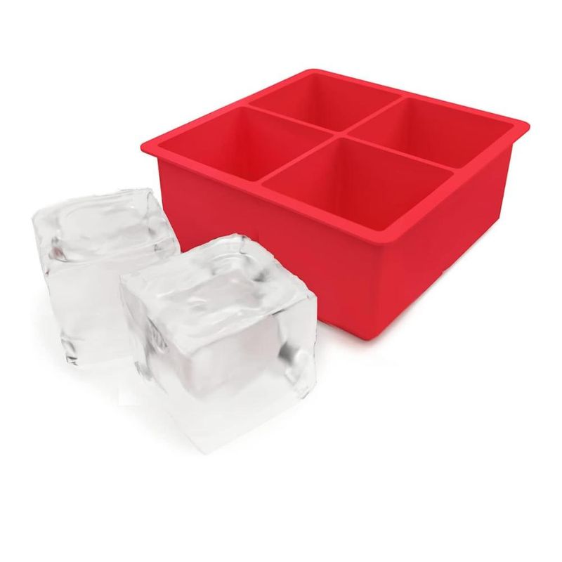 Forma de Gelo Quadrado 4 furos de Silicone Vermelho Rio Tijuca (1 unidade).