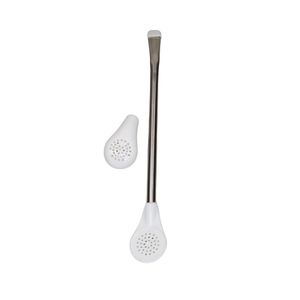Bomba para Chimarrão de Inox com Bojo Duplo Branco Aports (1 unidade)