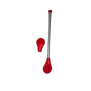 Bomba para Chimarrão de Inox com Bojo Duplo Vermelho Aports (1 unidade)