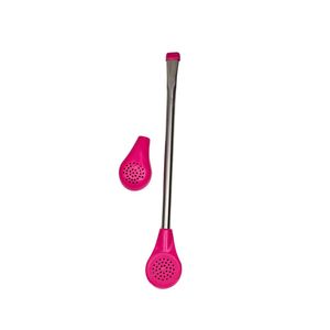 Bomba para Chimarrão de Inox com Bojo Duplo Rosa Aports (1 unidade)