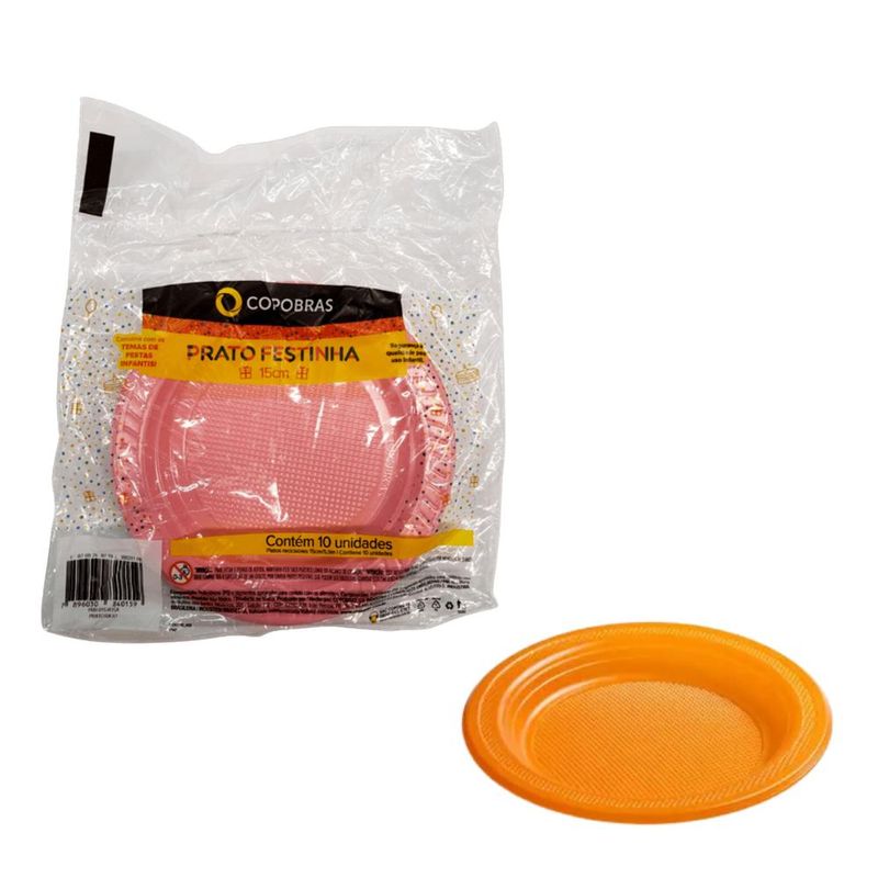 Prato Descartável Laranja Redondo 15cm Copobrás (10 Unidades).