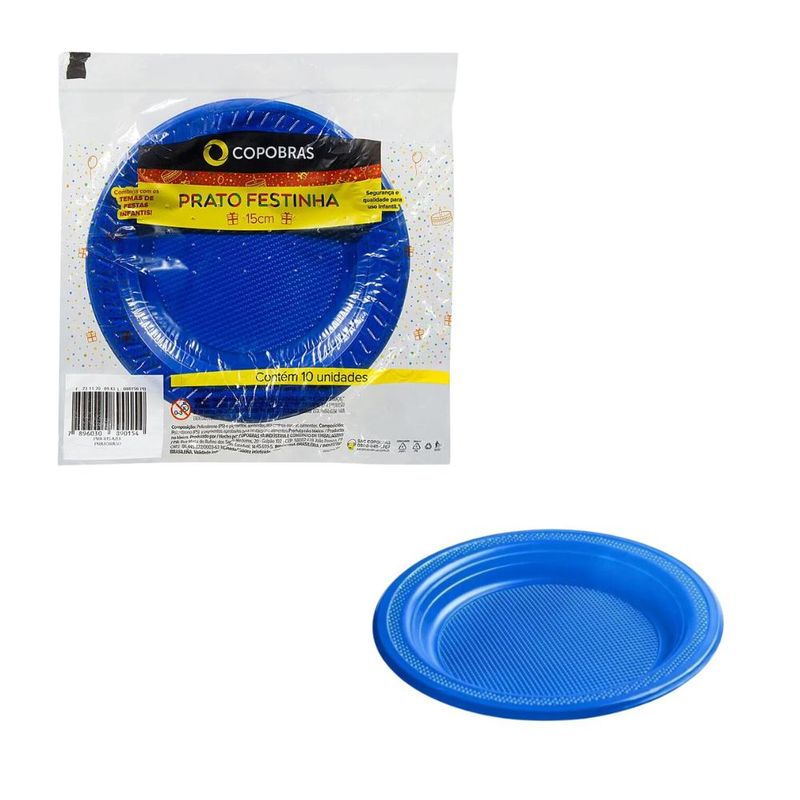 Prato Descartável Azul Redondo 15cm Copobrás (10 Unidades).