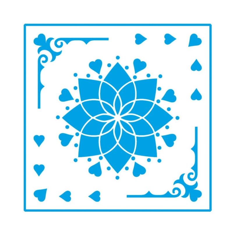 Stencil Simples de Acetato para Pintura 14x14cm Ref. STA-132 Mandala Cantoneiras Litoarte (01 Unidade).