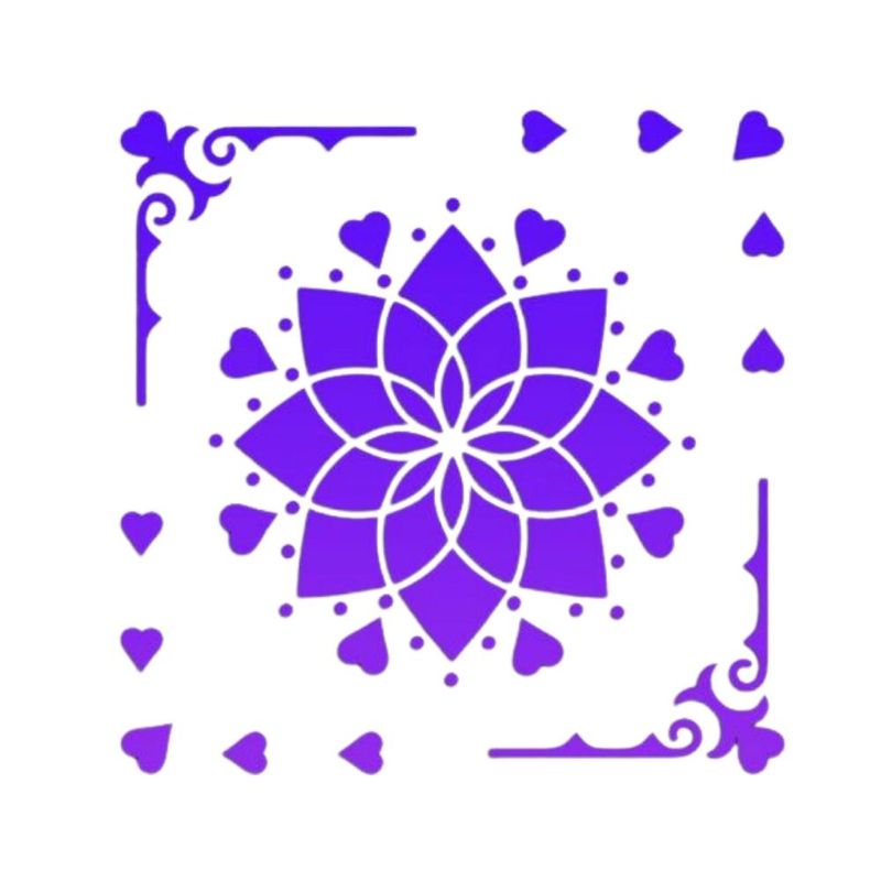 Stencil Simples de Acetato para Pintura 14x14cm Ref. STA-132 Mandala Cantoneiras Litoarte (01 Unidade).