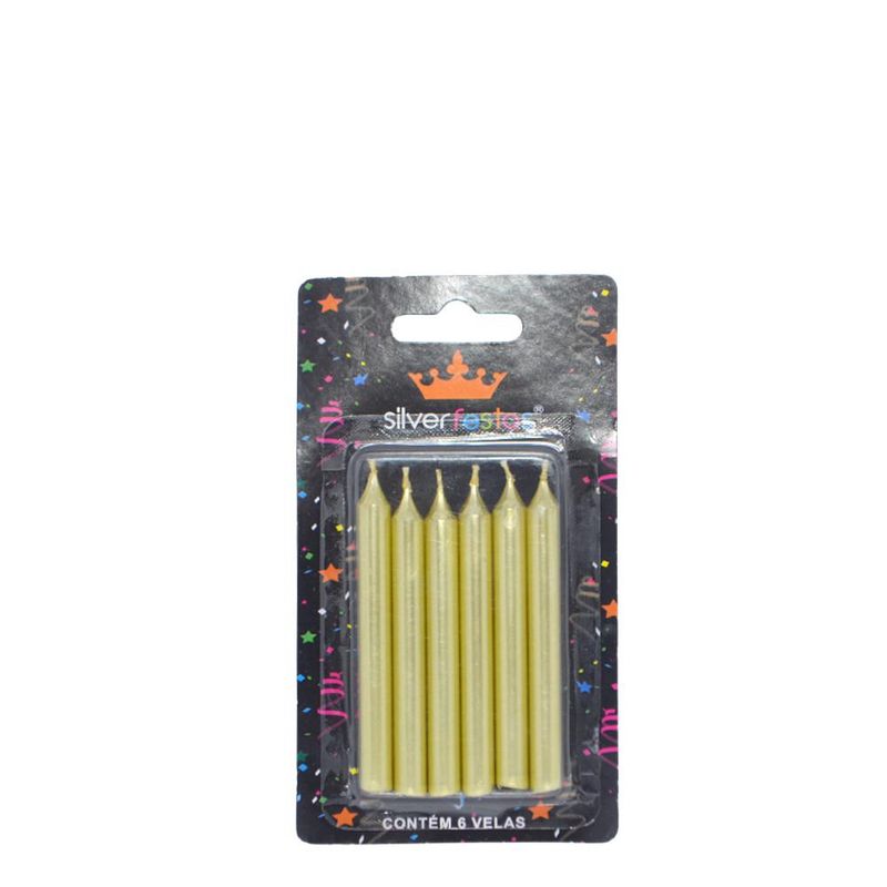 Vela-Palito-Dourada-Ref.-V150-Silver-Festas--6-unidades-