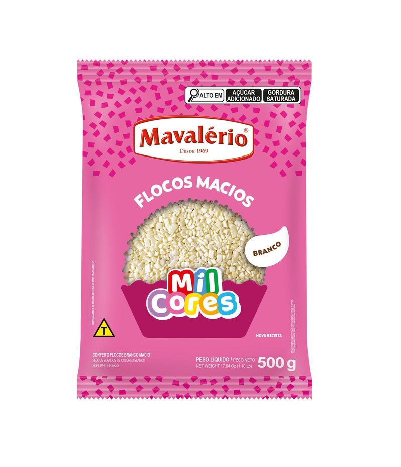 Confeito Flocos Macios Sabor Chocolate Branco Mil Cores Mavalério (500 gramas)