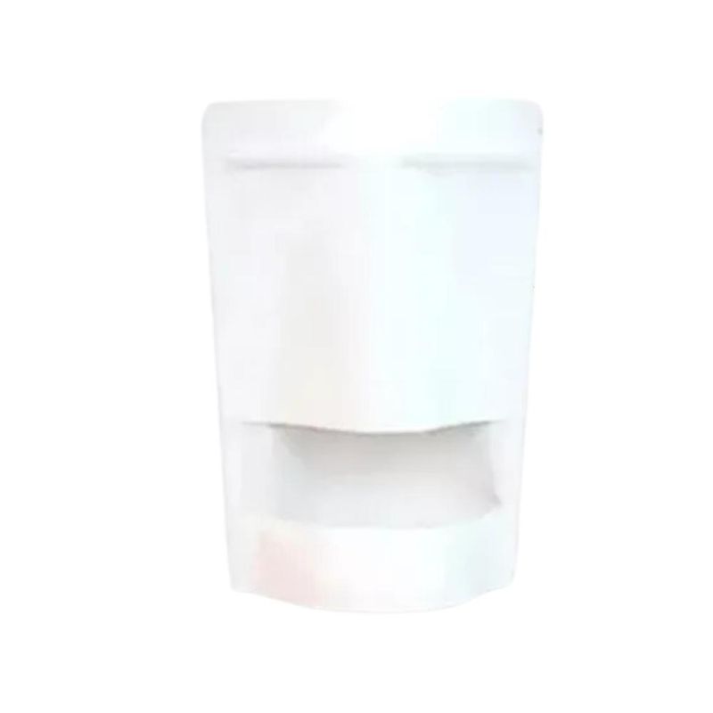 Saco Embalagem Stand Pouch Branco Frente e Verso C/ Visor Stand Up Fosco 10x15cm Art Lille (10 Unidades)