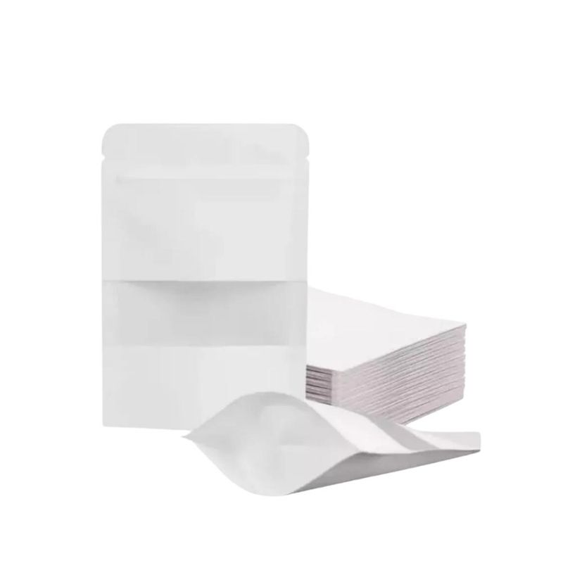 Saco Embalagem Stand Pouch Branco Frente e Verso C/ Visor Stand Up Fosco 10x15cm Art Lille (10 Unidades)