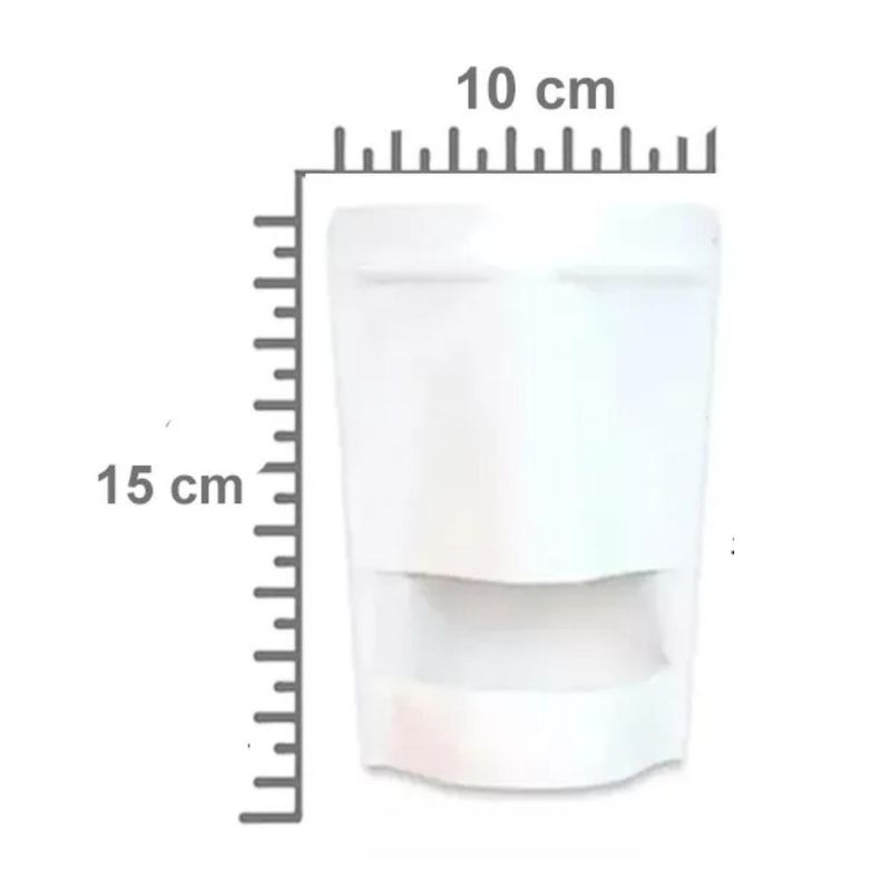 Saco Embalagem Stand Pouch Branco Frente e Verso C/ Visor Stand Up Fosco 10x15cm Art Lille (10 Unidades)