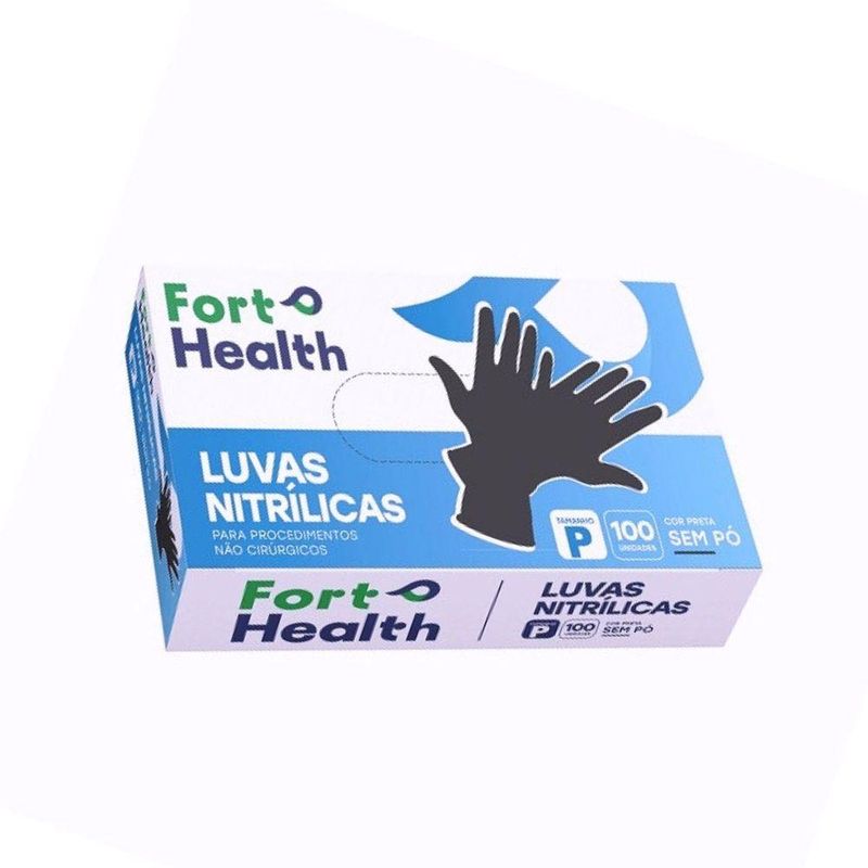 Luvas-de-Seguranca-Nitrilica-Sem-Po-Tamanho-P-Cor-Preta-Fort-Health-Fort-Flex--100-unidades-
