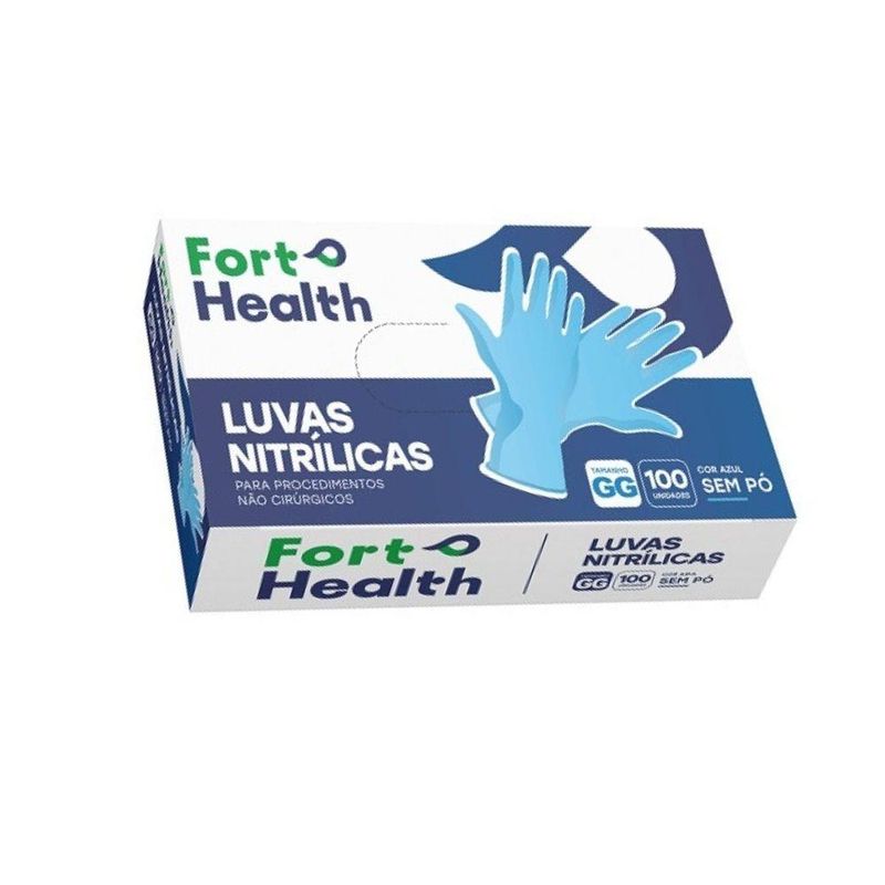 Luvas de Segurança Nitrílica Tamanho GG cor Azul Sem Pó Fort Health Fort Flex (100 unidades)