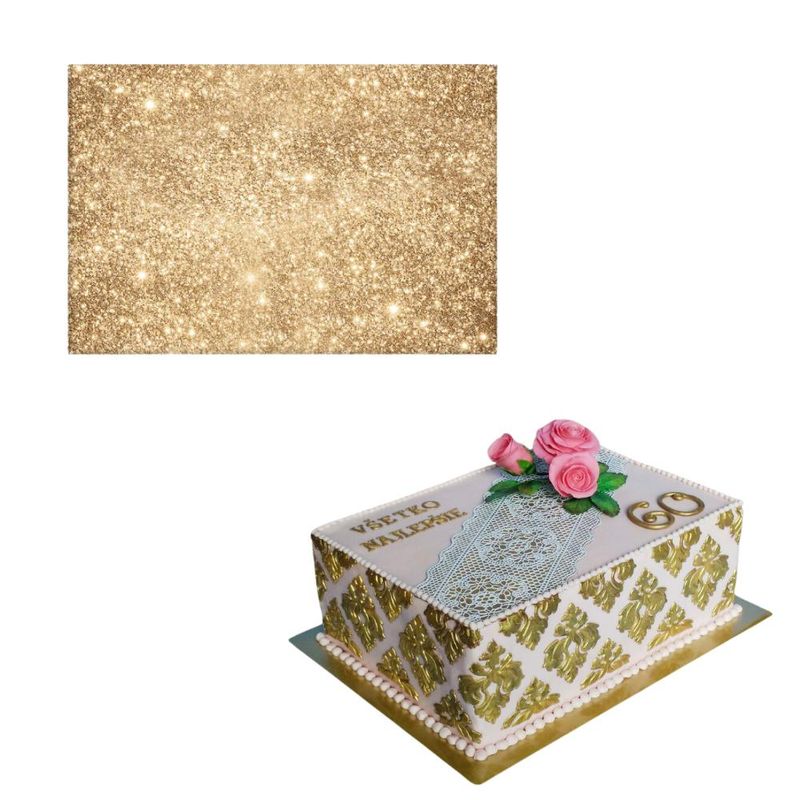 Cakeboard de MDF Retangular C/ Glitter Ouro 23x30cm Ref.: 3801025 Royal Brazil (01 Unidade)