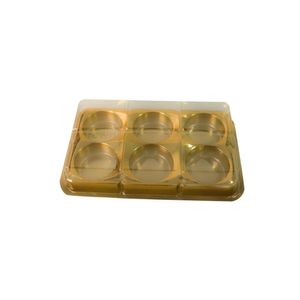 Caixa Retangular de Plástico P/ Trufas e Bombons P/ 06 Doces Dourado Ref. 14240 BWB (01 unidade)