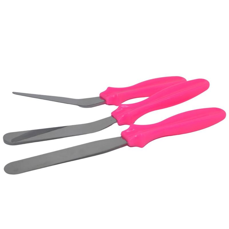 Kit Espátula Confeiteiro de Inox Rosa Pink Solrac (03 unidades)