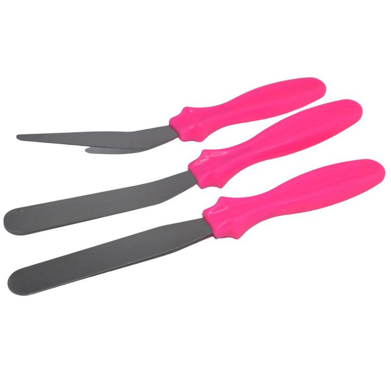 Kit Espátula Confeiteiro de Inox Rosa Pink Solrac (03 unidades)