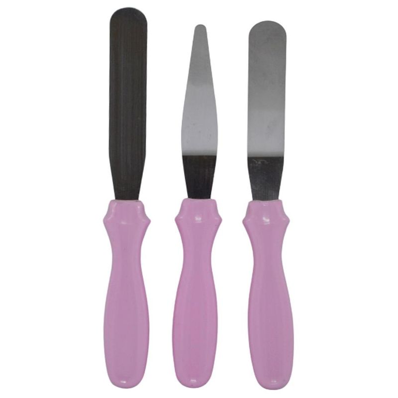 Kit Espátula Confeiteiro de Inox Rosa Solrac (03 unidades)