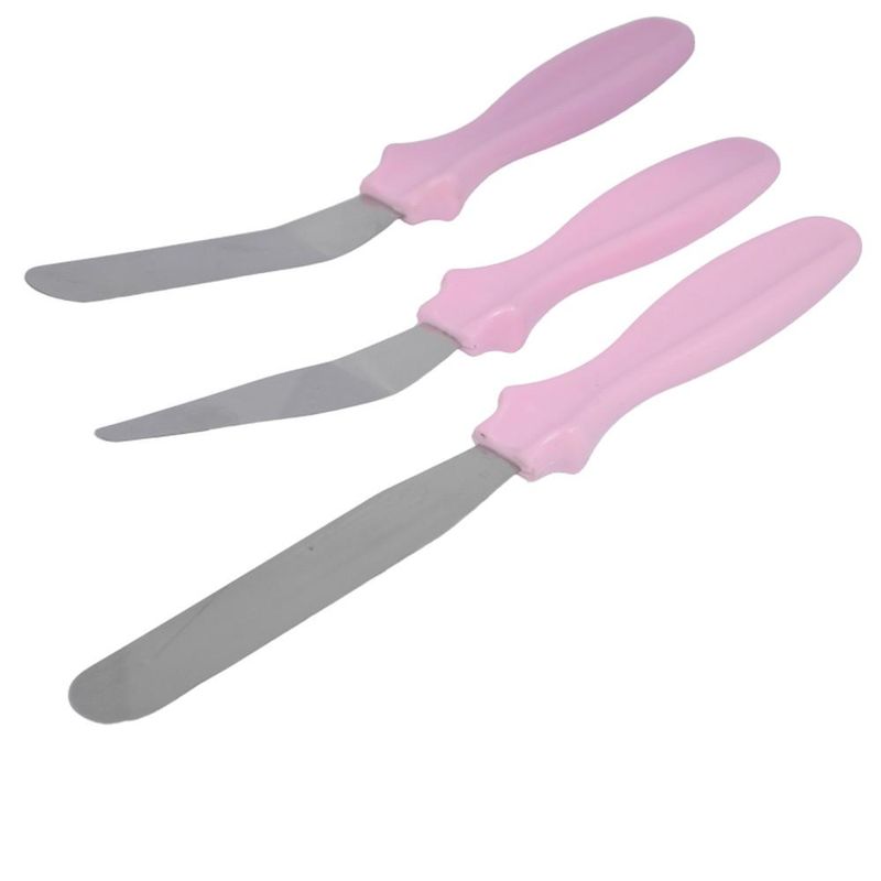 Kit Espátula Confeiteiro de Inox Rosa Solrac (03 unidades)