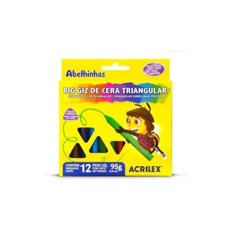 Big Giz de Cera Abelhinhas Triangular C/ 12 Cores 95gr Acrilex (12 unidades)