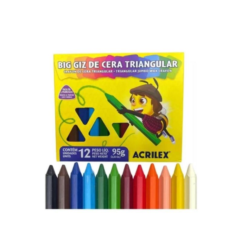 Big Giz de Cera Abelhinhas Triangular C/ 12 Cores 95gr Acrilex (12 unidades)