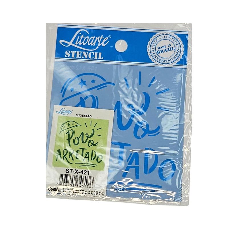 Stencil Simples de Acetato para Pintura 10x10cm Ref. ST-X-421 Coleção Nord Povo Arretado Litoarte (01 Unidade)