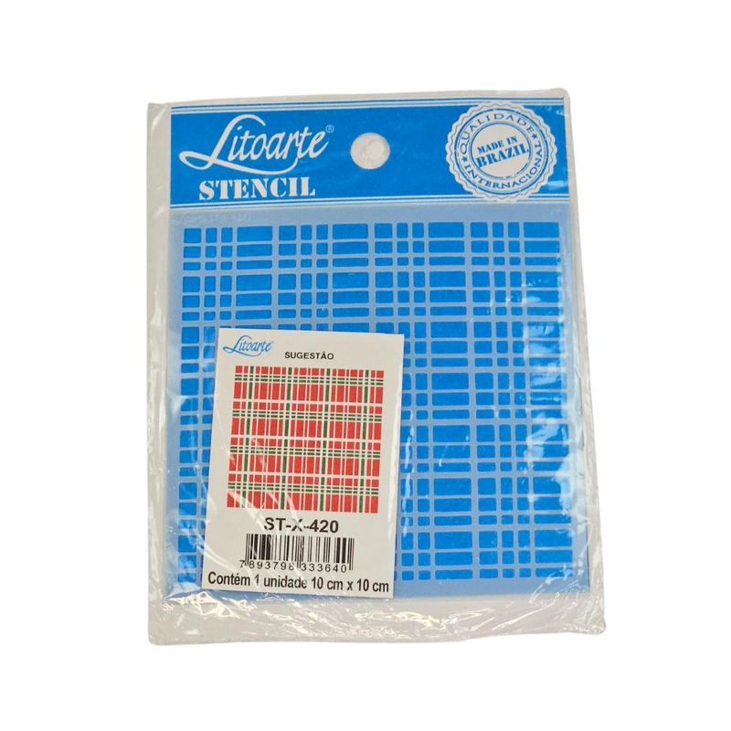 Stencil Simples de Acetato para Pintura 10x10cm Ref. ST-X-420 Coleção Xadrez Litoarte (01 Unidade)