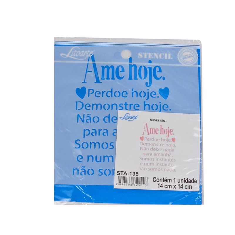 Stencil Simples de Acetato para Pintura 14x14cm Ref. STA-135 Frase Ame Hoje Litoarte (01 Unidade).