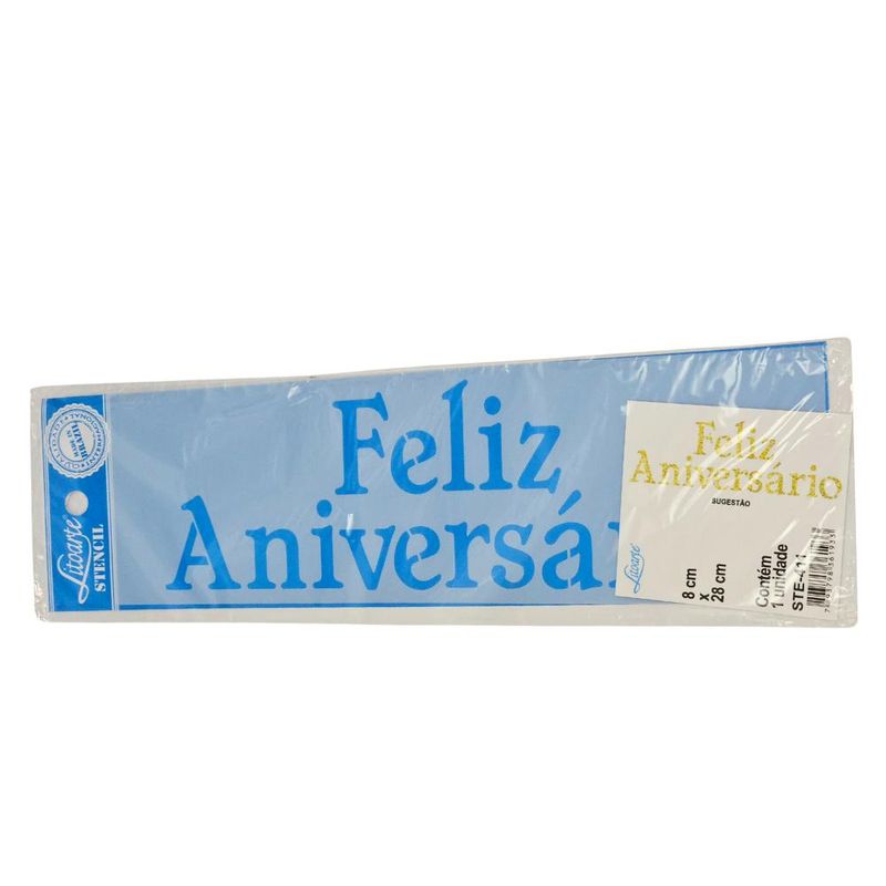 Stencil Simples de Acetato para Pintura 8x28cm Ref. STE-411 Feliz Aniversario Litoarte (01 Unidade)