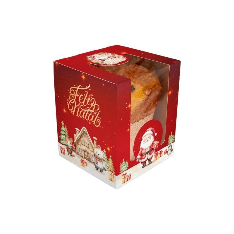 Caixa de Papel P/ Mini Panetone C/ Visor Natal Encantado Ref. 5192 Ideia (01 unidade)