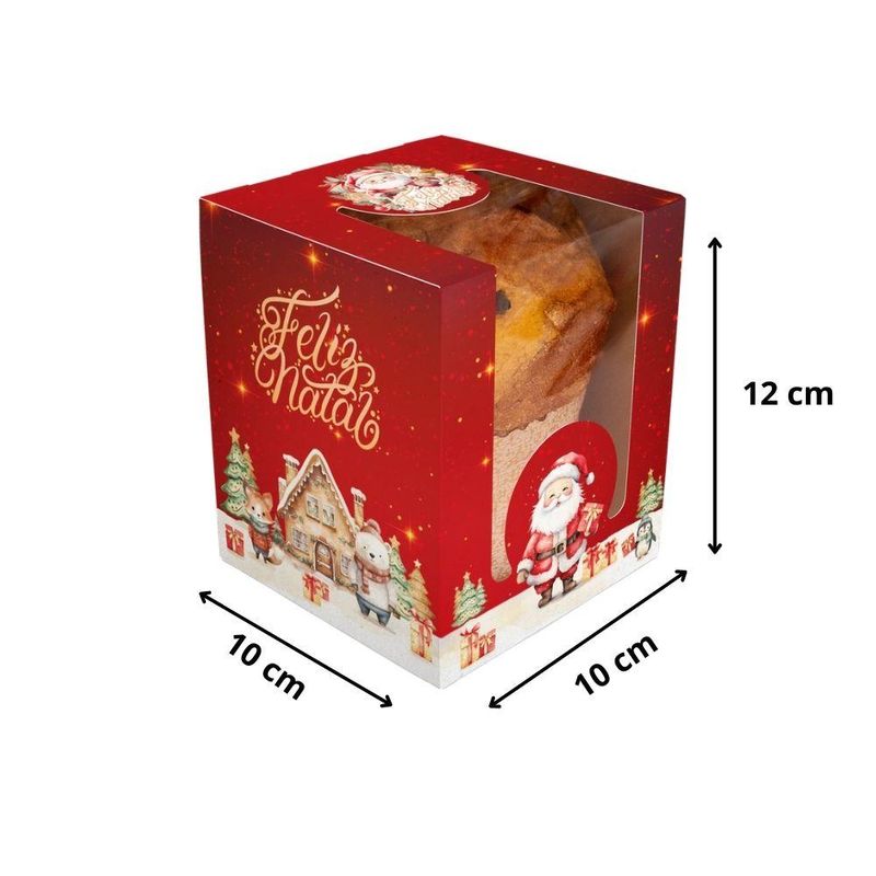 Caixa de Papel P/ Mini Panetone C/ Visor Natal Encantado Ref. 5192 Ideia (01 unidade)
