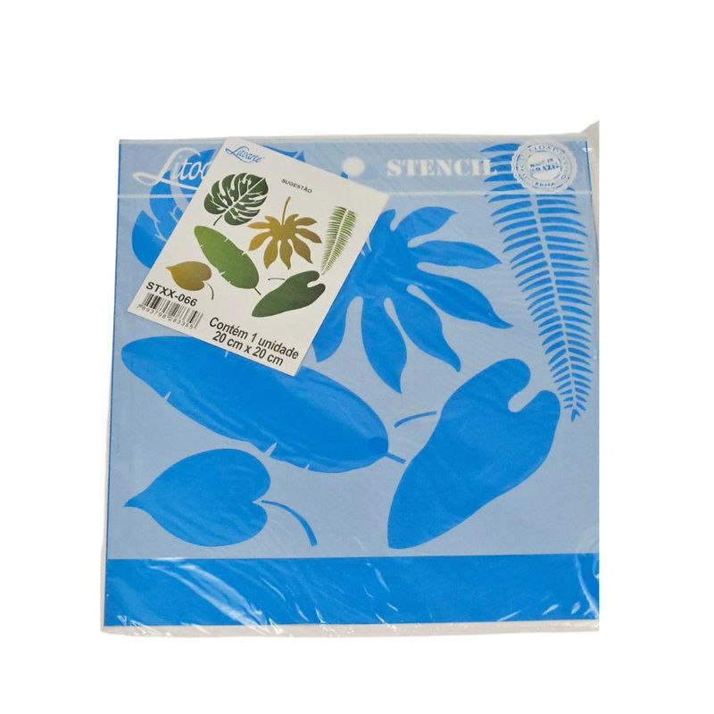 Stencil Simples de Acetato para Pintura 20x20cm Ref. STXX-066 Folhas Tropicais Litoarte (01 Unidade)