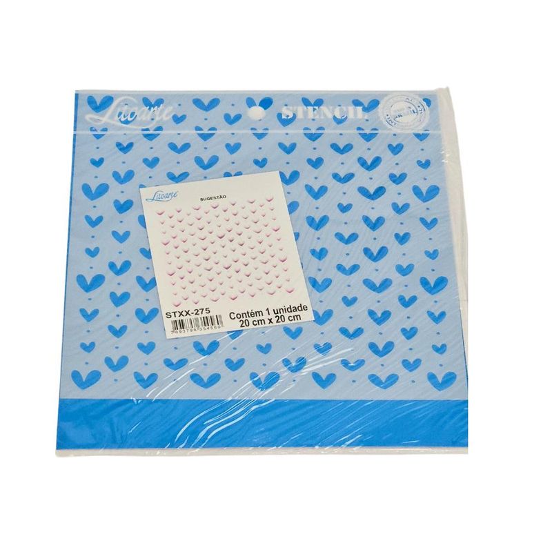 Stencil Simples de Acetato para Pintura 20x20cm Ref. STXX-275 Padrao Corações Litoarte (01 Unidade)