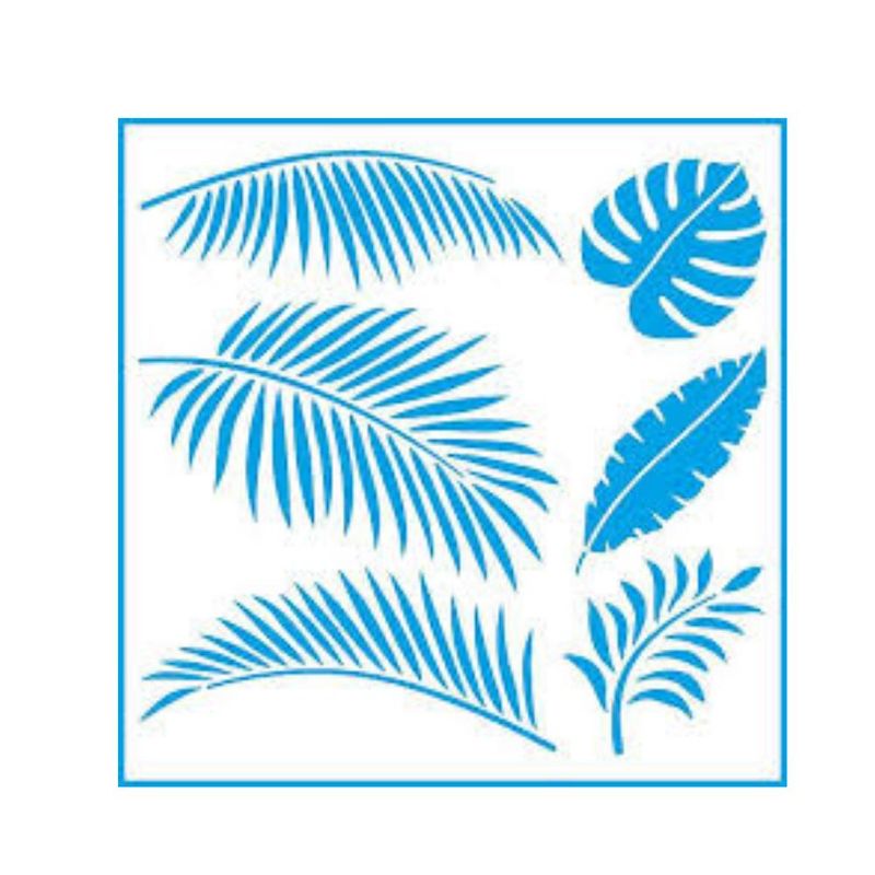 Stencil Simples de Acetato para Pintura 20x20cm Ref. STXX-133 Folhas Tropicais Litoarte (01 Unidade)