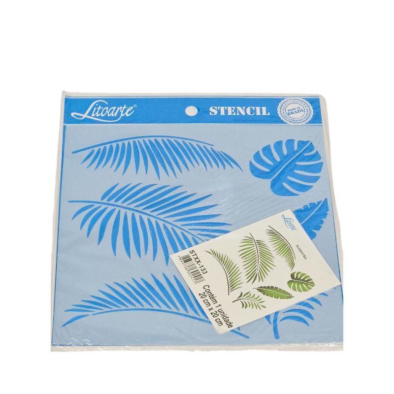Stencil Simples de Acetato para Pintura 20x20cm Ref. STXX-133 Folhas Tropicais Litoarte (01 Unidade)