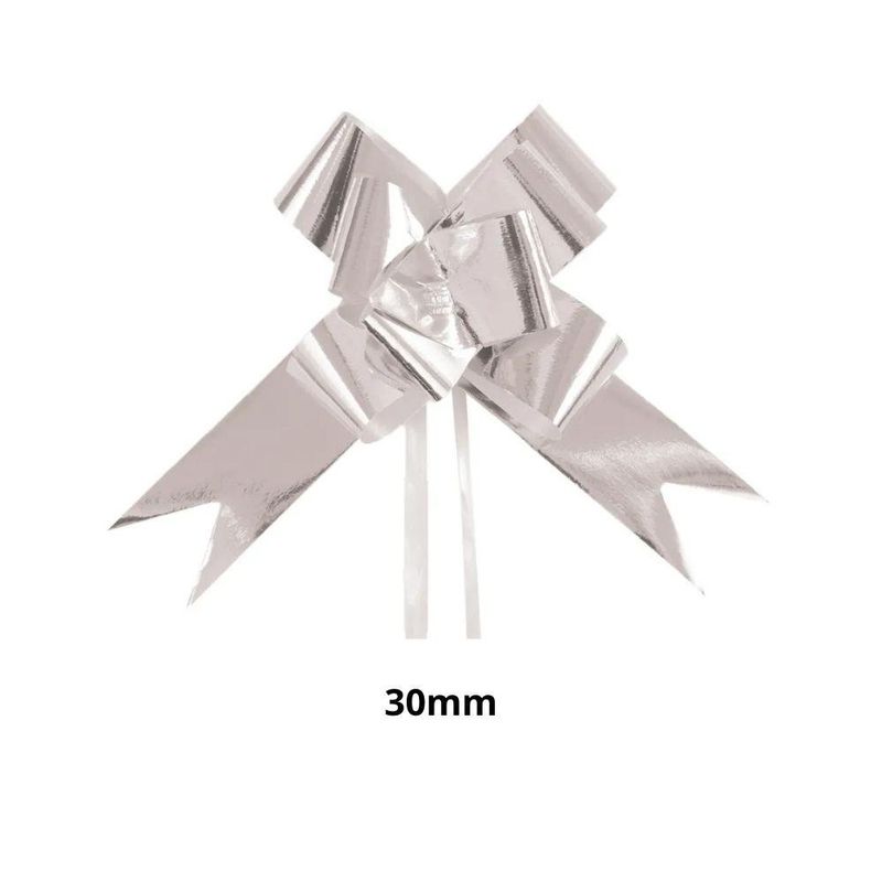 Laço Pronto Liso Metalizado Prata Ref.: 1594164 3x49cm Cromus (10 unidades)