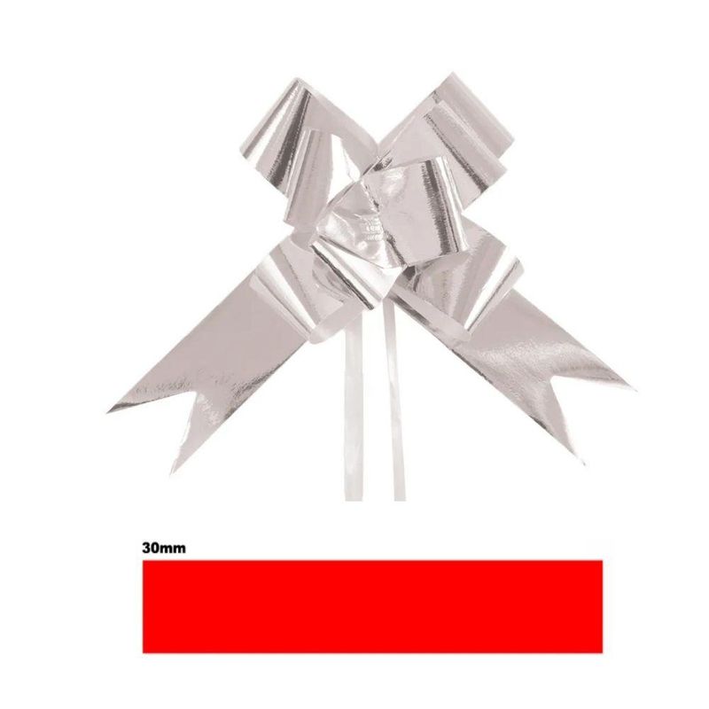 Laço Pronto Liso Metalizado Prata Ref.: 1594164 3x49cm Cromus (10 unidades)