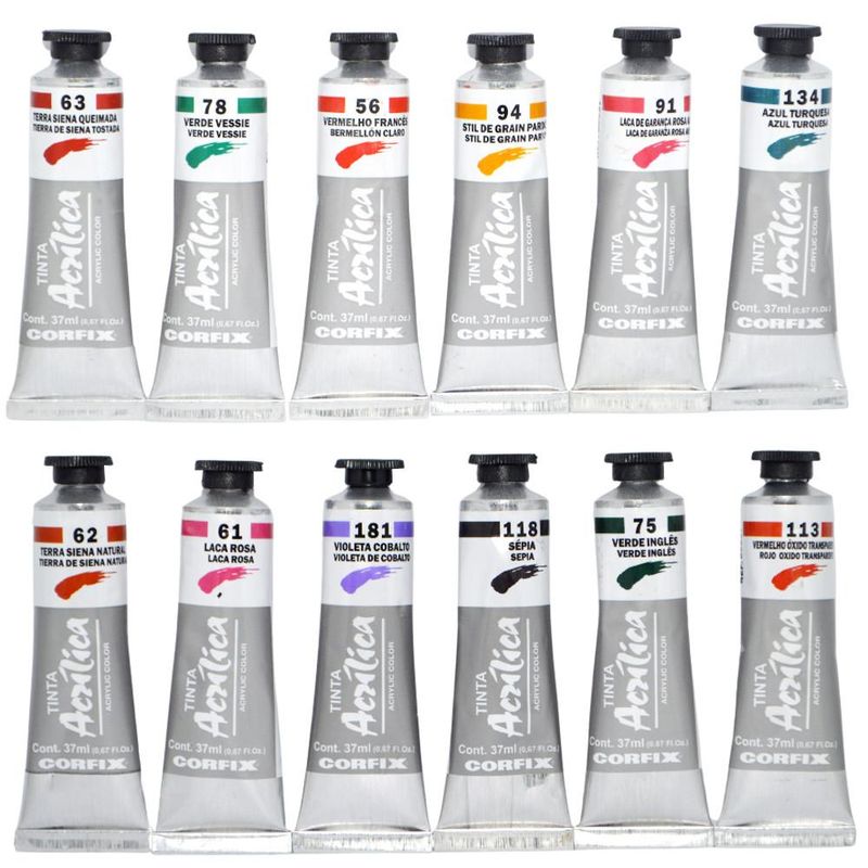 Tinta Acrílica Acrylic Color Bisnaga 37ml Corfix (01 unidade)-102-Branco Titânio G1