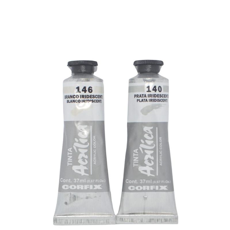 Tinta Acrílica Acrylic Color Bisnaga Metálica Iridescente 37ml Corfix (01 unidade)-140-Prata