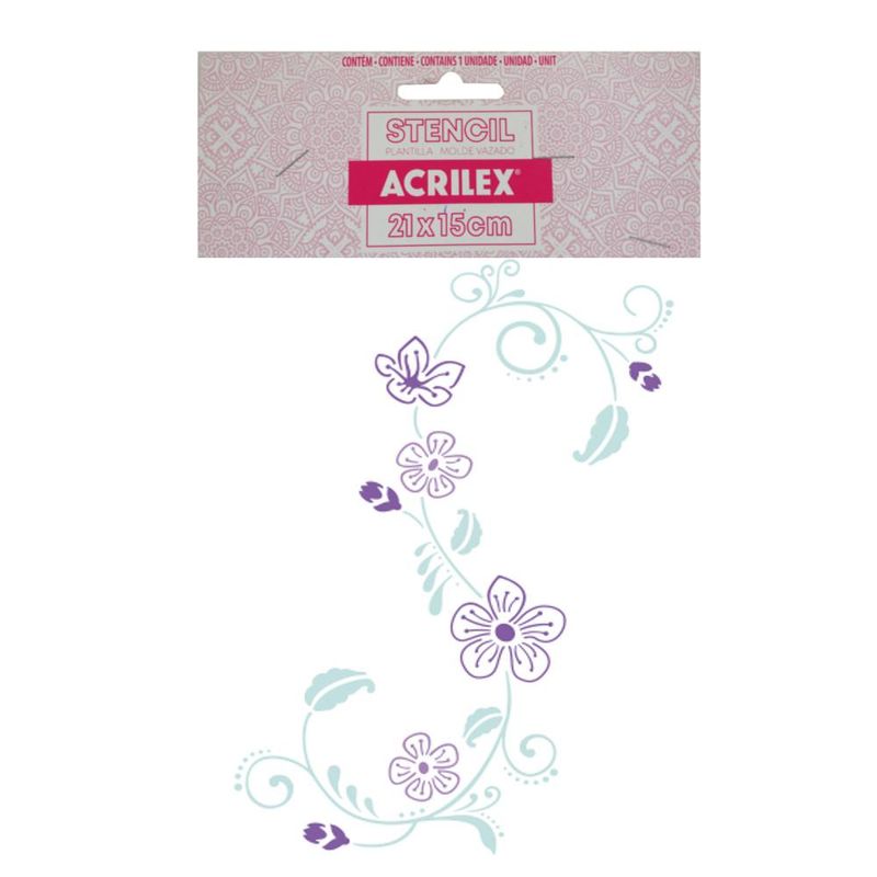 Stencil Simples de Acetato para Pintura 210x150mm RF1139 Floral Acrilex (01 Unidade)