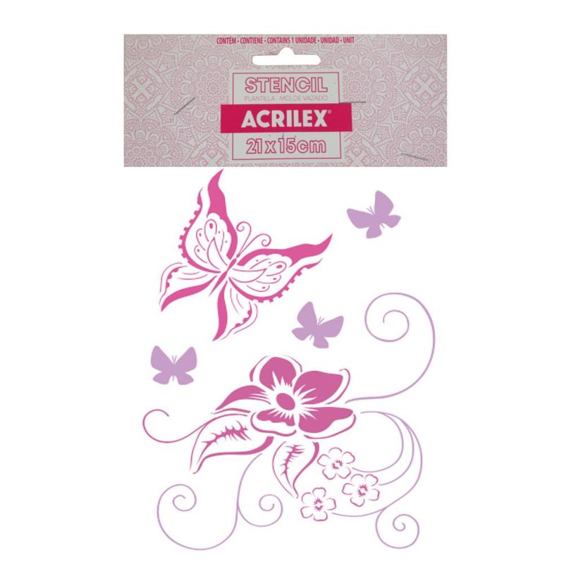 Stencil Simples de Acetato para Pintura 210x150mm RF1280 Borboletas/Flores 2 Acrilex (01 Unidade)