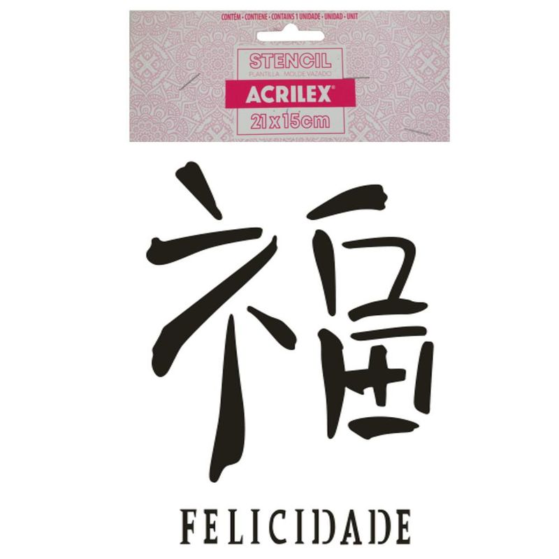 Stencil Simples de Acetato para Pintura 210x150mm RF1155 Ideograma Felicidade Acrilex (01 Unidade)