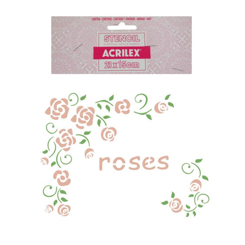 Stencil Simples de Acetato para Pintura 210x150mm RF1181 Rosas 1 / Floral Acrilex (01 Unidade)